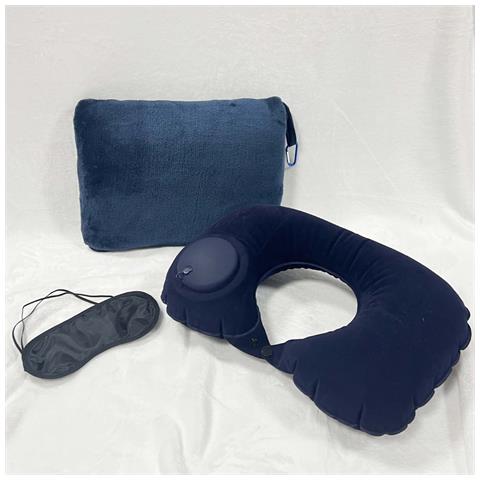 Set Da Viaggio Pieghevole Con Coperta, Cuscino Gonfiabile E Mascherina - Comfort Ottimale Ovunque Navyblue - Foto 2