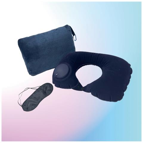 Set Da Viaggio Pieghevole Con Coperta, Cuscino Gonfiabile E Mascherina - Comfort Ottimale Ovunque Navyblue - Foto 4