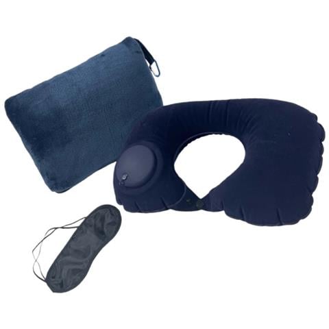Set Da Viaggio Pieghevole Con Coperta, Cuscino Gonfiabile E Mascherina - Comfort Ottimale Ovunque Navyblue - Foto 1