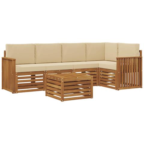 Set divani 6 pcs Naturale e Beige Legno di Acacia Massello - Foto 1