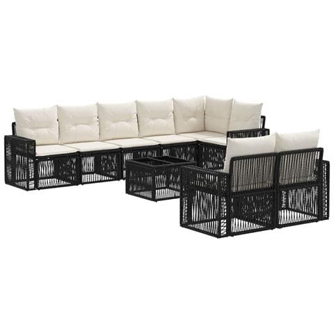 Set Divano da Giardino 9 pcs Nero e Bianco Crema polyrattan - Foto 1