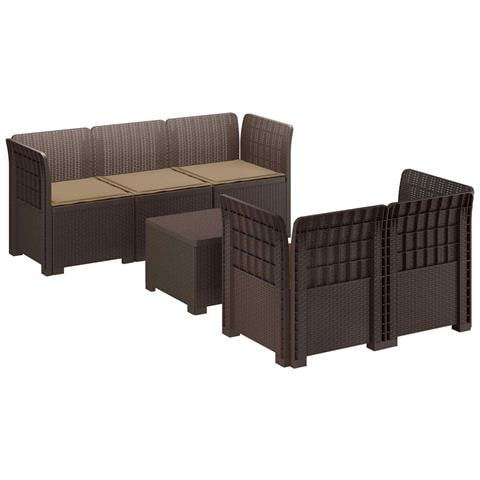 Divano da Giardino 5 Posti con Cuscini Stile Rattan PP Marrone - Foto 1
