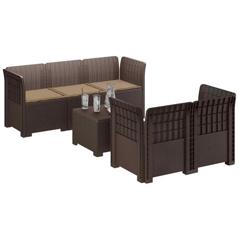 Divano da Giardino 5 Posti con Cuscini Stile Rattan PP Marrone - Foto 2