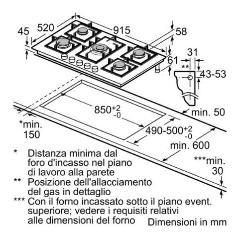 Tavolo A Gas In Vetro 90cm Piano Fiore Nero - Ep9a6qb90 - Foto 2
