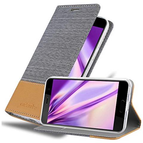 Custodia Compatibile Con Htc U Play In Grigio Chiaro Marrone - Coperchio Protettiva Con Chiusura Magnetica, Funzione Stand E Tasca Per Le Carte - Foto 1
