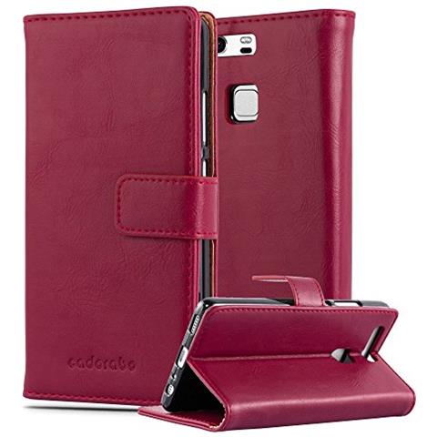 Custodia Compatibile Con Huawei P9 In Rosso Vinaccia - Coperchio Protettiva Con Chiusura Magnetica, Funzione Stand E Tasca Per Le Carte - Foto 1