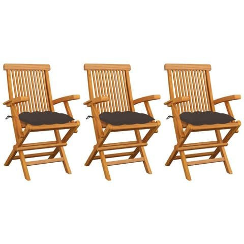 Sedie da Giardino e Cuscini Grigio Talpa 3 pz in Massello di Teak - Foto 1