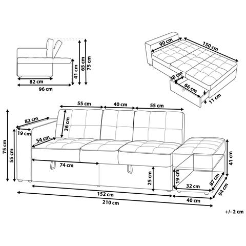 Divano Letto 3 Posti Falster Tessuto Nero Con Contenitore - Foto 2