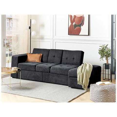 Divano Letto 3 Posti Falster Tessuto Nero Con Contenitore - Foto 1