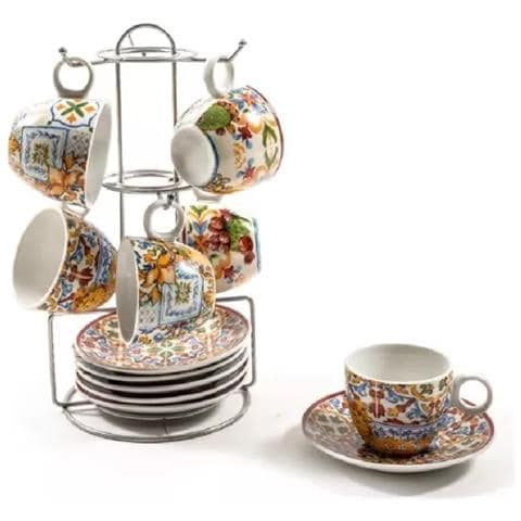 M Home - Set 6 Tazzine In Porcellana Con Piattino E Supporto In Acciaio - Foto 1