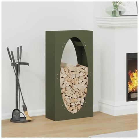 Rastrelliera per Legna da Ardere Verde Oliva 50x23x100 cm - Foto 1