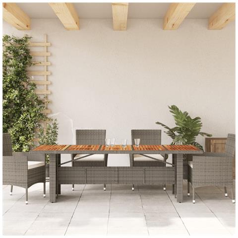 Tavolo Giardino Piano Legno Acacia Grigio 240x90x75 Polyrattan - Foto 3