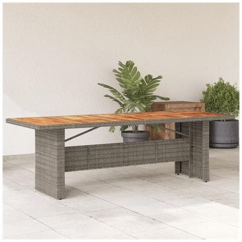 Tavolo Giardino Piano Legno Acacia Grigio 240x90x75 Polyrattan - Foto 1