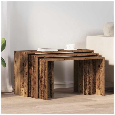 Tavolini Impilabili 3 Pz Legno Antico In Legno Multistrato - Foto 3