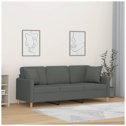 Divano A 3 Posti Con Cuscini Grigio Scuro 180 Cm In Tessuto - Foto 1