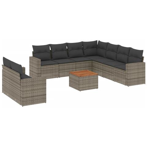 Set Divano Da Giardino 10 Pz Con Cuscini Grigio In Polyrattan - Foto 2