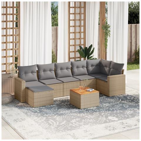 Set Divano Da Giardino 8 Pz Con Cuscini Beige Misto Polyrattan - Foto 1