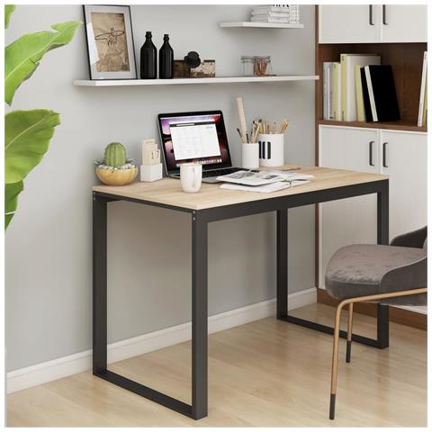 Lusso Casadino -  Scrivania Computer Nera E Rovere 110x60x73 Cm Legno Multistrato - Foto 6