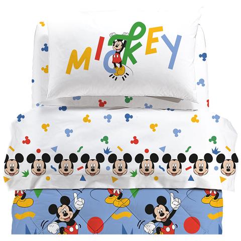 Completo Lenzuola Disney Mickey Colors In Cotone Colore Neutro Misura Singolo. Lenzuolo inferiore 90x200 cm con angolo max 25cm + lenzuolo superiore 160x280 cm+ federa 50x80 cm - Foto 1