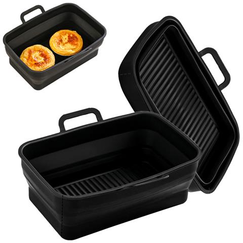 Ciotola Quadrata Pieghevole In Silicone Per Friggitrice Ad Aria, Confezione Da 2 Black - Foto 2