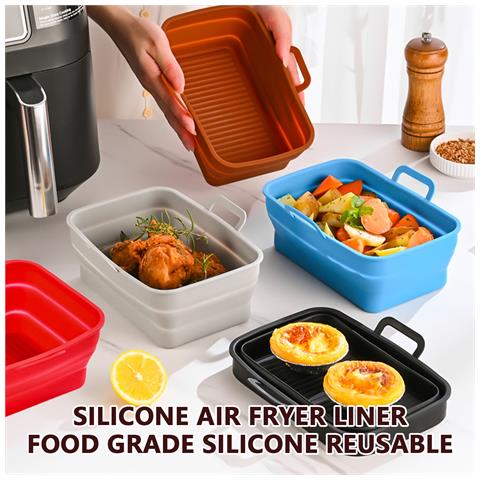 Ciotola Quadrata Pieghevole In Silicone Per Friggitrice Ad Aria, Confezione Da 2 Black - Foto 7