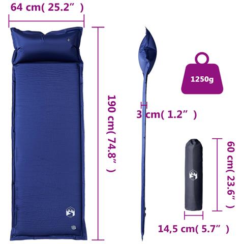 Materasso Campeggio Autogonfiabile Cuscini 1 Persona Blu Marino - Foto 6