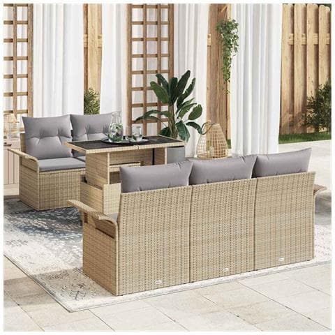 Set Divano da Giardino 6 Pezzi con Cuscini Beige Polyrattan - Foto 2