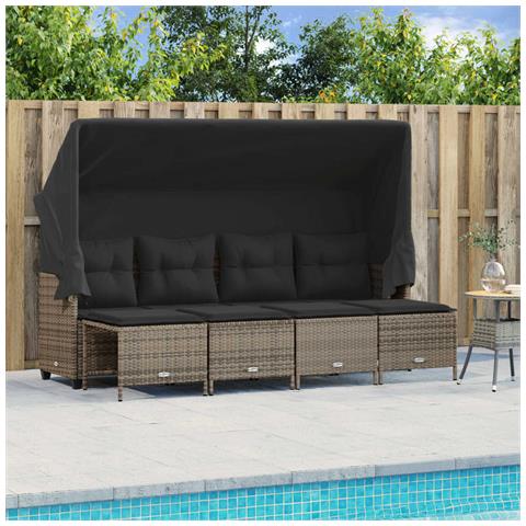 Set Divano da Giardino 5 pz con Cuscini Grigio in Polyrattan - Foto 2