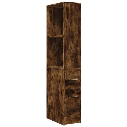 Armadietto da Bagno Stretto con Ruote Rovere Fumo in Truciolato - Foto 1