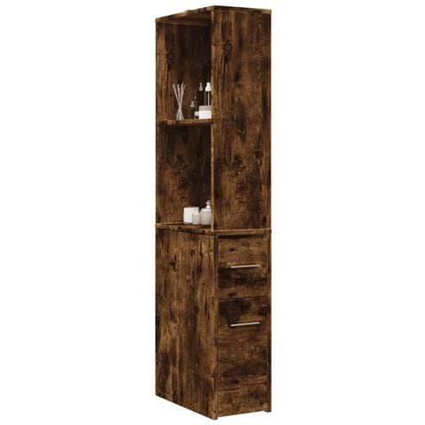 Armadietto da Bagno Stretto con Ruote Rovere Fumo in Truciolato - Foto 2