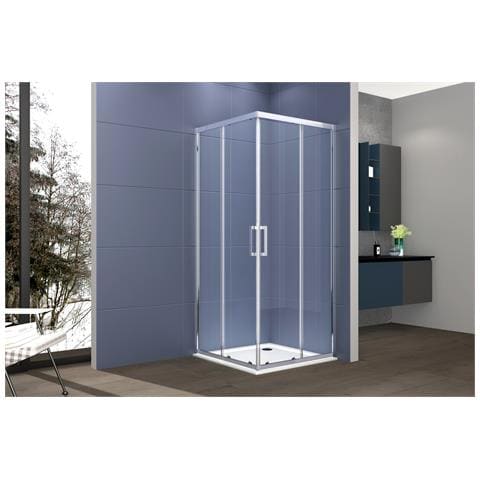 Box Doccia Angolare 100x100 Cm Con Ante Scorrevoli In Cristallo Temperato 6mm H 195 Cm Ambra Cromato - Foto 1