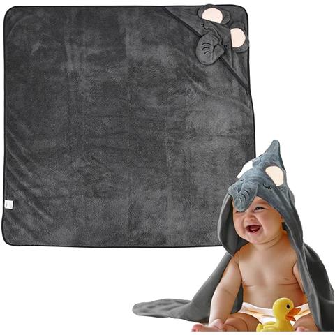 Accappatoio Con Cappuccio Per Neonati Simpatico Motivo Elefante Grigio - Foto 1