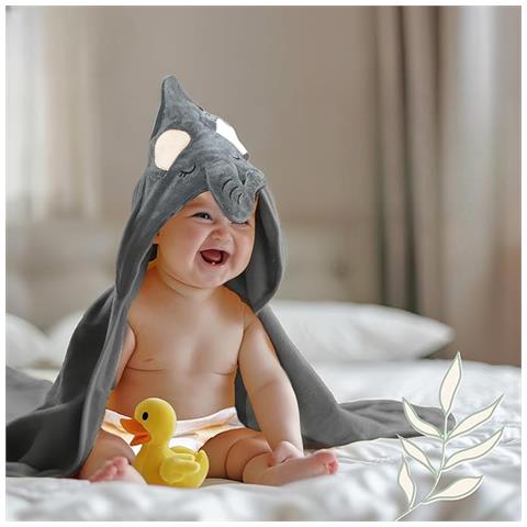 Accappatoio Con Cappuccio Per Neonati Simpatico Motivo Elefante Grigio - Foto 2