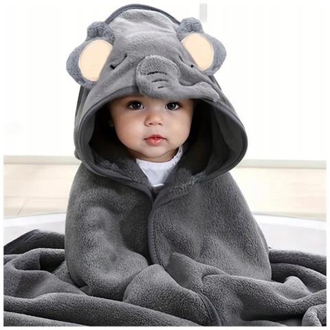 Accappatoio Con Cappuccio Per Neonati Simpatico Motivo Elefante Grigio - Foto 4