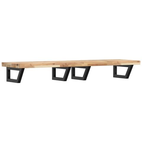 Ripiano A Parete Per Lavabo In Acciaio E Massello Di Acacia - Foto 1