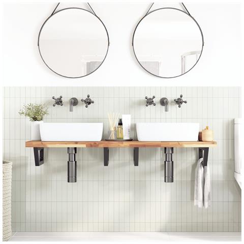 Ripiano A Parete Per Lavabo In Acciaio E Massello Di Acacia - Foto 2