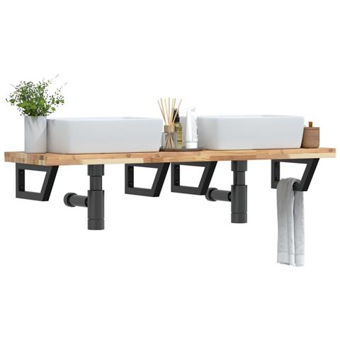 Ripiano A Parete Per Lavabo In Acciaio E Massello Di Acacia - Foto 8