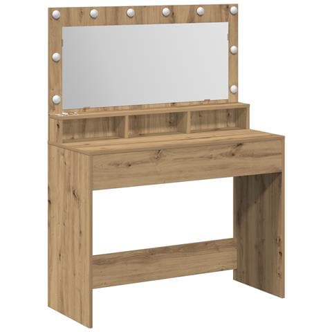 Tavolo per trucco con luci LED in rovere artigianale, 100x41x135 cm - Foto 1