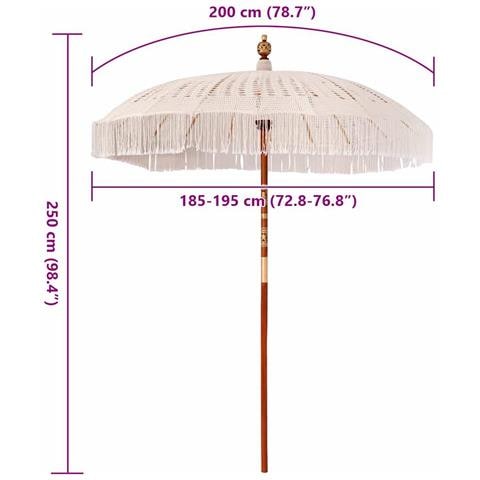 Ombrellone Crema (185-195) x 250 cm Cotone e legno massello - Foto 8