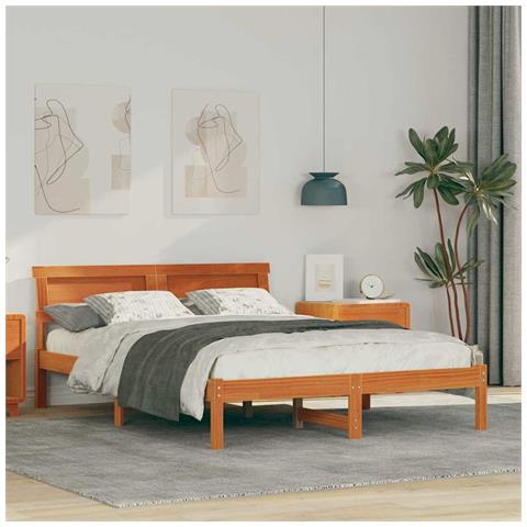 Struttura del letto con testiera Cera marrone 135 x 190 cm - Foto 2