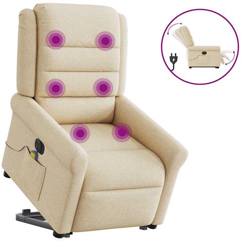 Poltrona Alzapersona Massaggiante Elettrica Crema in Tessuto - Foto 1