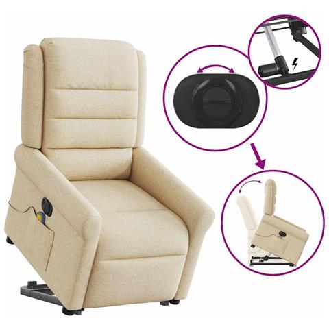 Poltrona Alzapersona Massaggiante Elettrica Crema in Tessuto - Foto 9