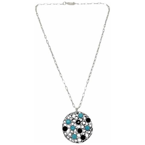 Collana Bicolore Sw Turchese E Cristallo Nero In Argento 10µ - Foto 1