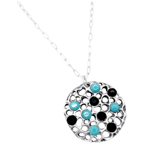 Collana Bicolore Sw Turchese E Cristallo Nero In Argento 10µ - Foto 2