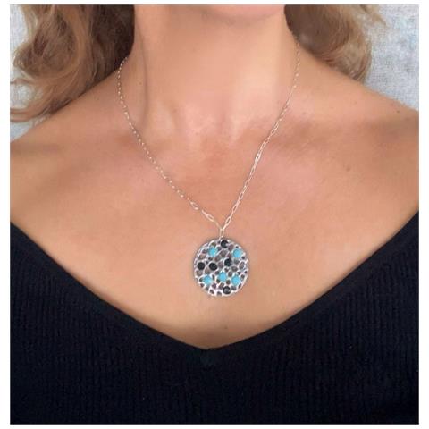 Collana Bicolore Sw Turchese E Cristallo Nero In Argento 10µ - Foto 4