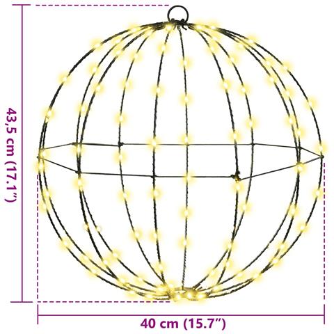 Palla con 192 LED 2 pcs Bianco caldo 40 cm Metallo - Foto 8