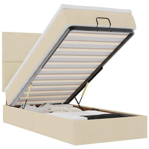 Struttura Letto Pouf con Materasso Crema 80x200 cm in Tessuto - Foto 1