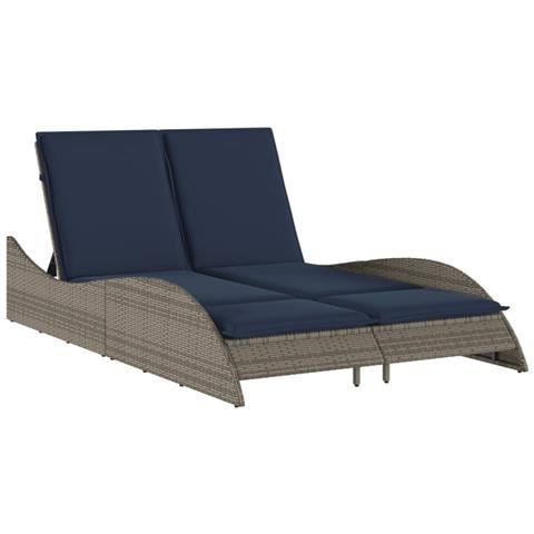Lettino Prendisole con Cuscini Grigio 114x205x73 cm in Polyrattan - Foto 1
