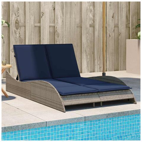 Lettino Prendisole con Cuscini Grigio 114x205x73 cm in Polyrattan - Foto 2