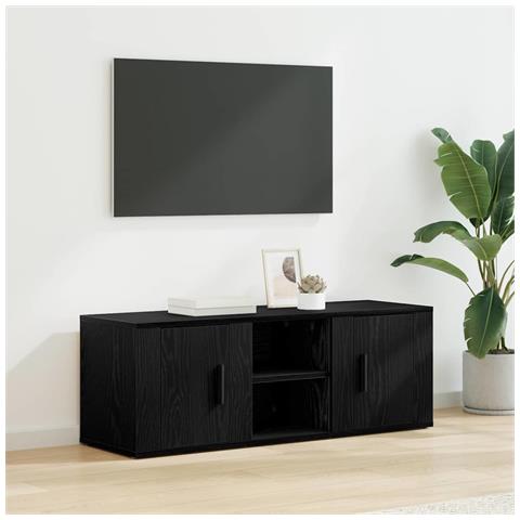 Mobile TV Rovere Nero 100 x 31,5 x 35 cm Legno multistrato - Foto 2